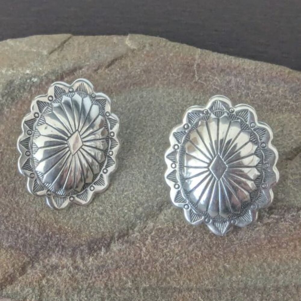 Sterling Silver Concha Style Stud Earrings